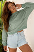Raw Edge Flower Patch Drop Shoulder Contrast Rib Crewneck Long Sleeve Top